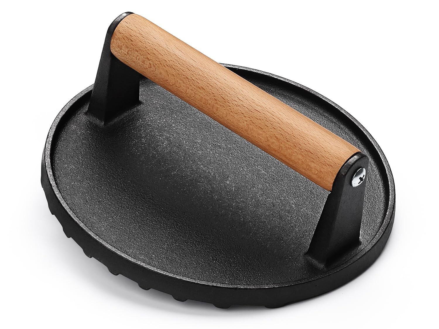 Cast Iron Smash Burger Press — 7 Inch Heavy Duty Griddle Press with Wooden Handle | Flat Top Grill Accessory