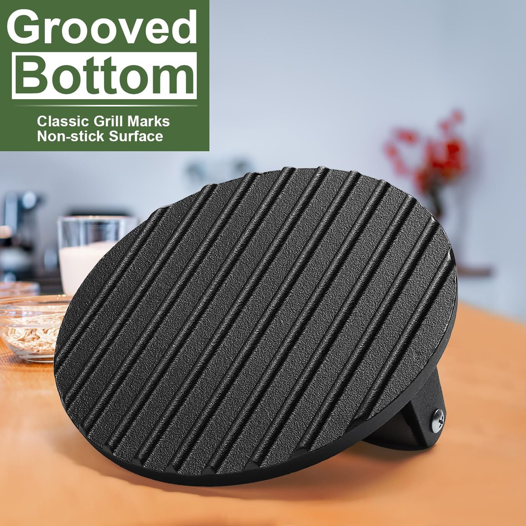 Cast Iron Smash Burger Press — 7 Inch Heavy Duty Griddle Press with Wooden Handle | Flat Top Grill Accessory